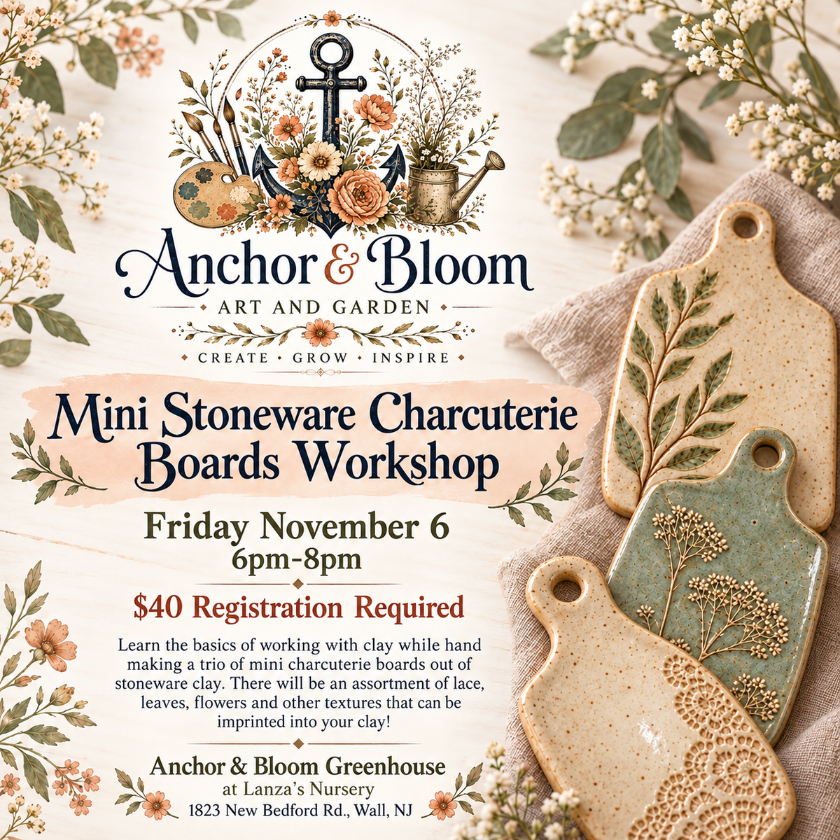 Mini Stoneware Charcuterie Board Workshop - November 6th