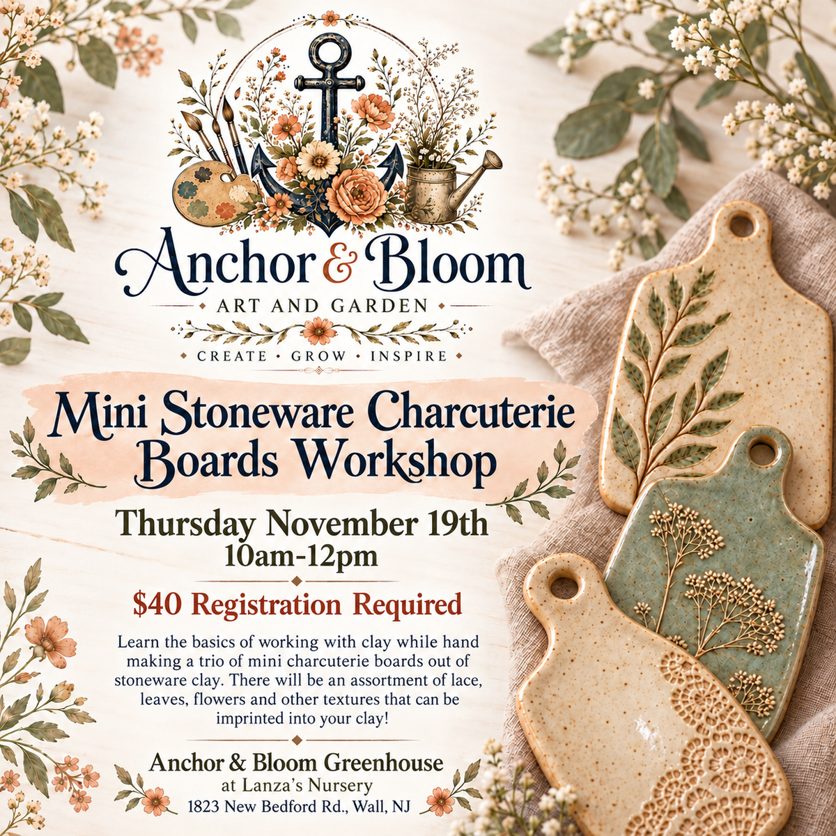 Mini Stoneware Charcuterie Board Workshop - November 19th