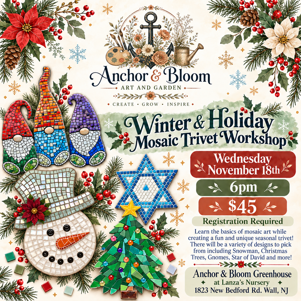 Winter & Holiday Mosaic Trivet Workshop - November 18th